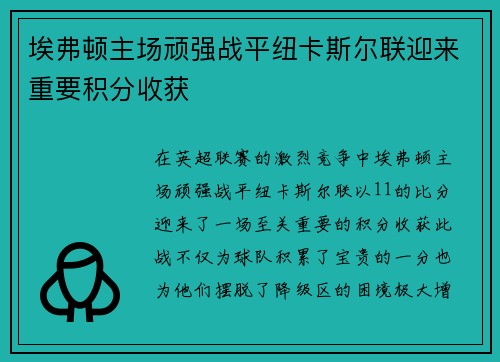 埃弗顿主场顽强战平纽卡斯尔联迎来重要积分收获 埃弗顿主场顽强战平纽卡斯尔联迎来重要积分收获